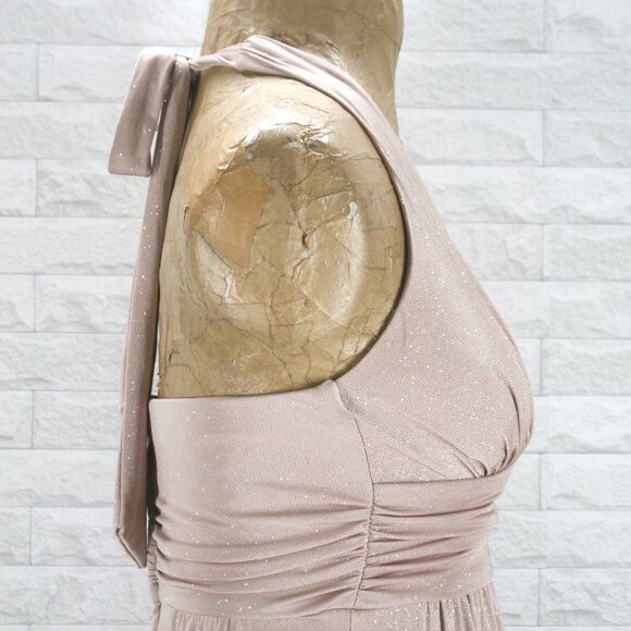 B. DARLIN Dress Assymetrical Halter Blush Sparkly Wedding Prom Homecoming Medium - Picture 3 of 13